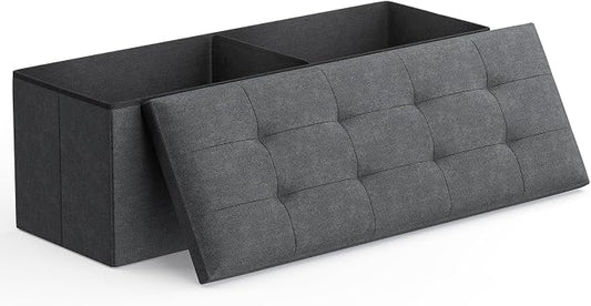 Magshion Folding Storage Ottoman Bench, 43 Inches Ottoman Foot Rest, Large End of Bed Bench, Storage Chest for Living Room, Entryway, Bedroom, 600 lbs Load Capacity, 15 x 43 x 15 Inches, Dark Gray