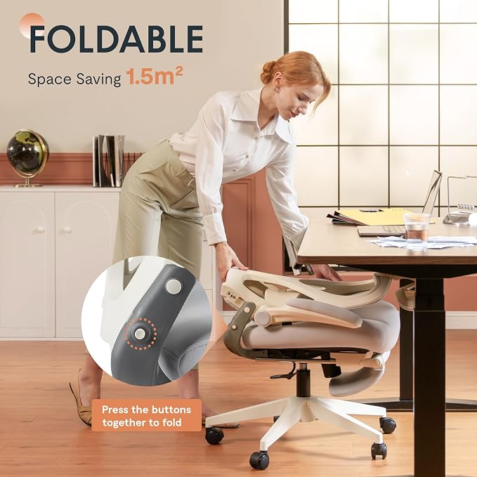 FLEXISPOT Foldex Ergonomic Office Chair, Folding Chair for Small Spaces with Lumbar Support, Flip-up Armrests, 3D Headrest, Desk Chairs with Footrest for Work,Video Game Foam Seat, Green