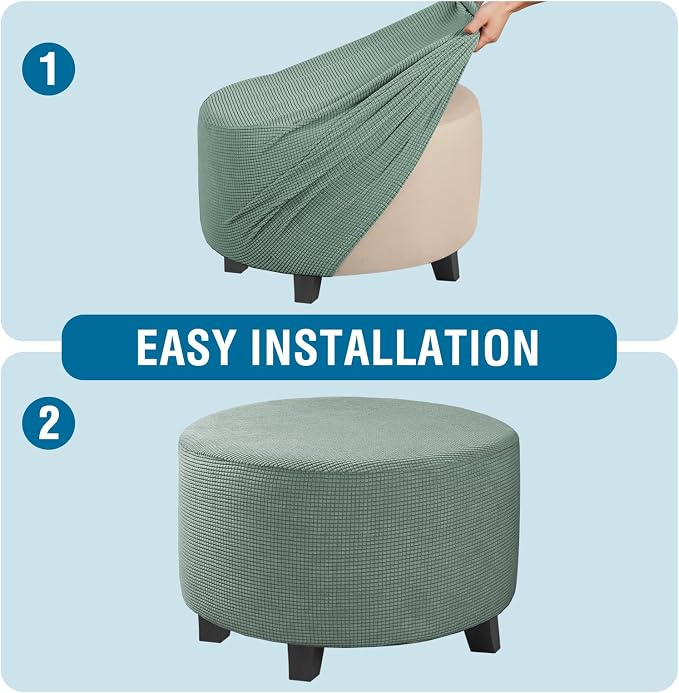 H.VERSAILTEX Ottoman Cover Stretch Ottoman Slipcover Round Ottoman Storage Cover Folding Stool Covers Furniture Protector Cover for Footrest Ottoman Fit Dia 30" - 41", Sage
