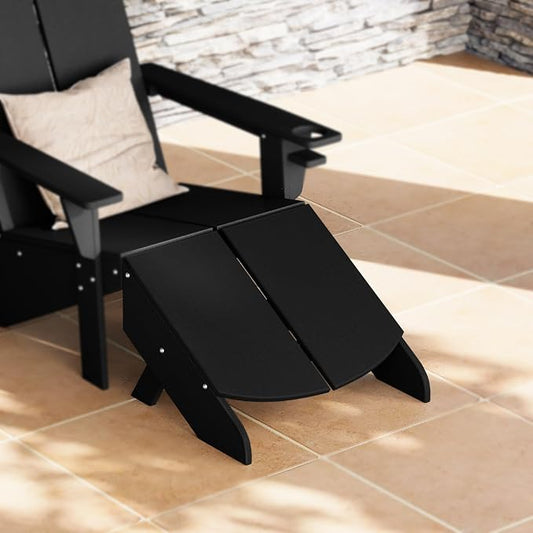 Costaelm Seaview Modern HDPE Plastic Folding Patio Adirondack Ottoman, Black