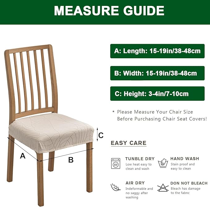 CRFATOP Waterproof Dining Room Chairs Seat Covers Set of 4 with Stretch Bench Slipcover Jacquard Kitchen Chair Slipcover Washable Seat Cushion Slipcover for Hotel Banquet Wedding Party, Beige
