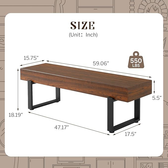 Merax 59" Wooden Dining Bench, Farmhouse Indoor Kitchen Table Benches, Bed Bench, Industrial Shoe Bench, Entryway Benches, Espresso