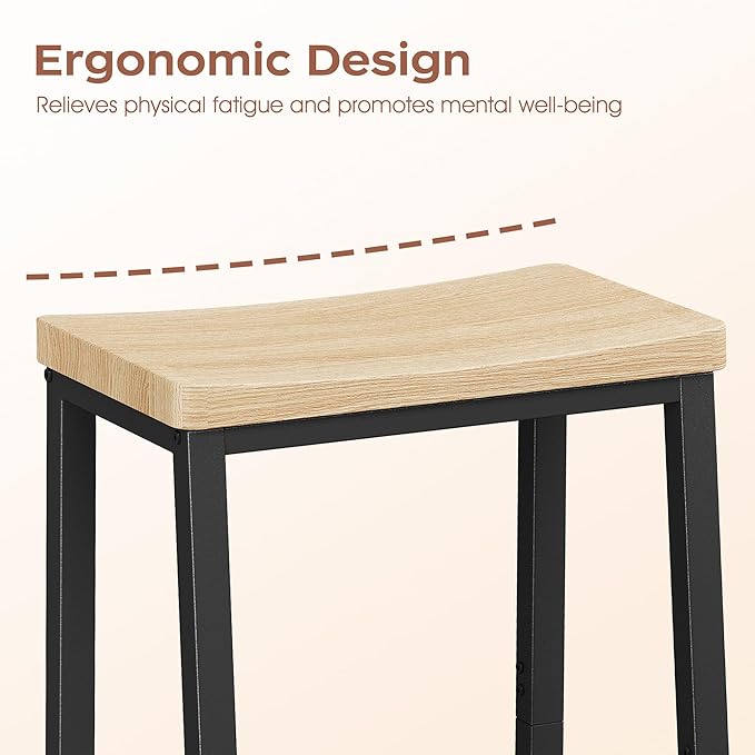 Homeiju Bar Stools, Counter Height Bar Stools Set of 2, 23.6 Inch Saddle Stools with Footrests, Industrial Kitchen Counter Seat for Dining Room, Kitchen, Counter, White Oak