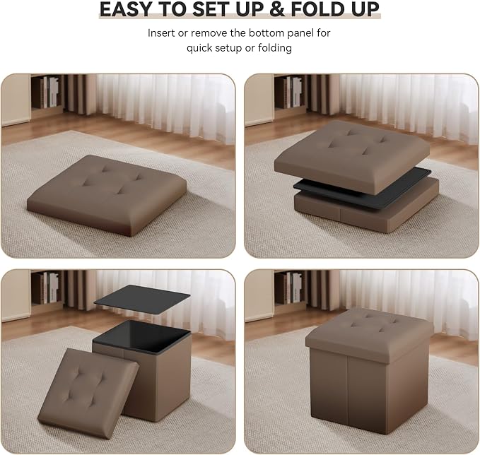 Storage Ottoman Bench, 15 Inch Ottoman Foot Rest, End of Bed Bench, Storage Chest for Living Room, Bedroom, Entryway, Brown
