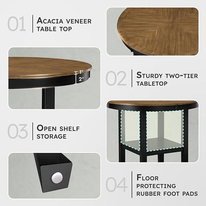 Lexicon 5 Piece Counter Height Dining Set for 4 - Acacia Veneer Wood Table Round with Storage Shelf and Cross Back Chairs, Dining Room Small Kitchen Table Set for 4, Two-Tone Finish (Brown and Black)
