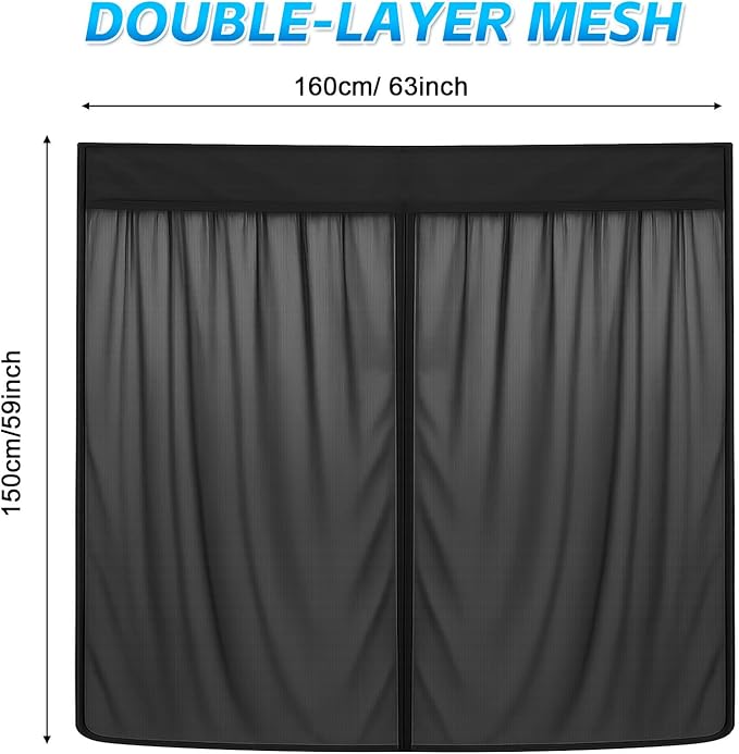 Magnetic Van Screen for Ford Econoline/Ford E-Series E-150 E-250 E-350 E450 1992-2005 - Mosquito Net with Zipper for Back Door - 60" H x 63" W