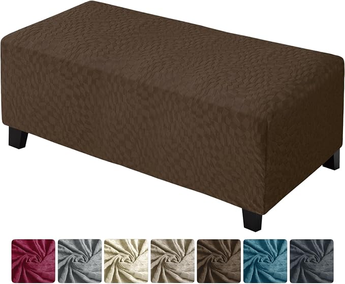 ZNSAYOTX 2026 Rectangle Ottoman Cover (L:57"-75") Super Stretch Soft Footrest Slipcover Form Fit, Universal Folding Foot Stool Covers with Non-Slip Elastic Band, Fashion Jacquard Texture, Coffee