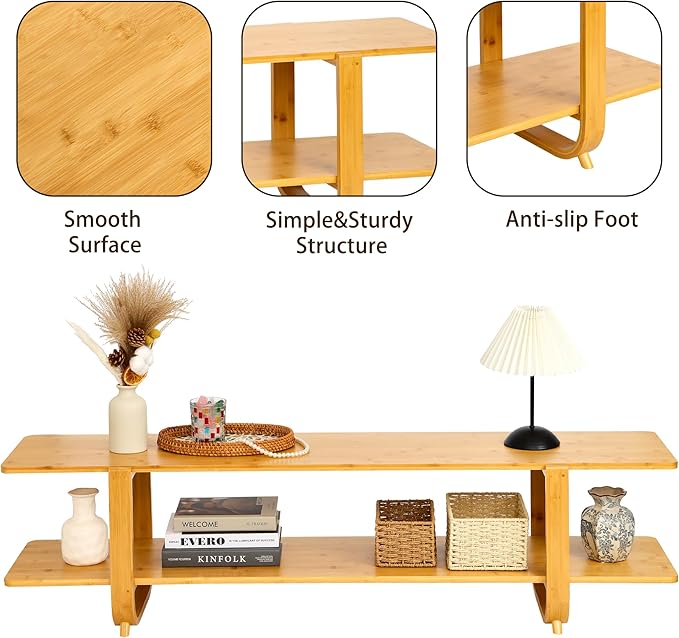 Bamboo TV Stand for TVs up to 65", Accent Entertainment Center with Storage, Media Console Table with Shelf, Modern TV Stand for Living Room, Bedroom, 55"(L), Burlywood
