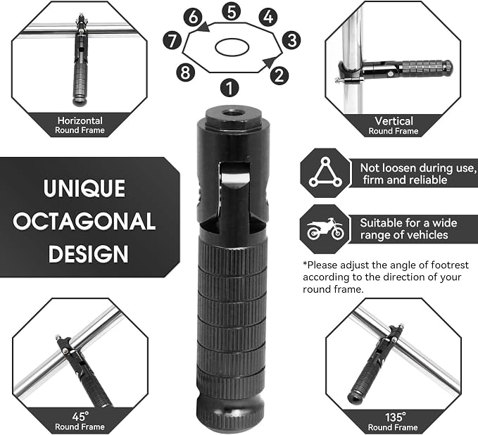 Foot Pegs Non-sliding Footrest Motorcycle Bicycle Folding Foot Pegs 90 Degree Foldable Electric Motorbike Passenger Footrests Rearsets Rear Set Footpegs Foot Rest Pedals (Black)