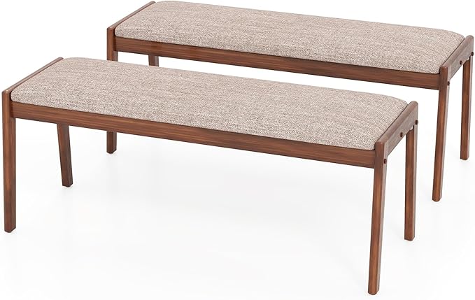 Giantex 2-Pack Upholstered Entryway Bench with Rubber Wood Legs & Fabric Padded Seat, 400Lbs Capacity, 45" Farmhouse Dining Bench for End of Bed, Hallway, Bedroom, Kitchen & Dining Room