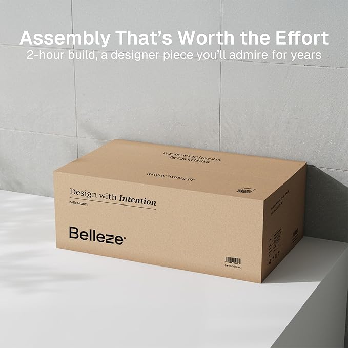 BELLEZE Sideboard Cabinet with 3 Drawers, Modern Wood Buffet Cabinet with Arc Design, Large Fluted Sideboard with Storage for Dining Room Living Room Entryway, Camel