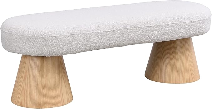 Christopher Knight Home Manila 49" Oval Dining Bench, Boucle Ottoman Bench, Large Dining Chair, Comfort Kitchen Seating, Comfort Long Footstool for Living Room Dining Room, No Assembly Needed, Beige