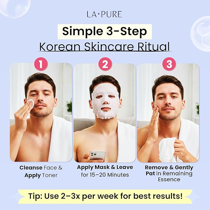 LA PURE Snail Mucin Mask – 10ct Korean Sheet Mask Pack for Signs of Aging, Aid Skin Repair & Hydration – Pure Snail Mask for Face with Collagen & Hyaluronic Acid – Cruelty-Free Hydrating Sheet Mask
