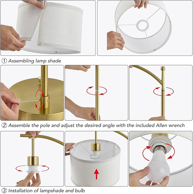 Table Lamp for Living Room Bedroom, 23.5" Table Lamps Set of 2 with USB C+A Ports, Bedside Lamps for Nightstand with Linen Lamp Shades, 2 Dimmable LED Bulbs Included, Gold
