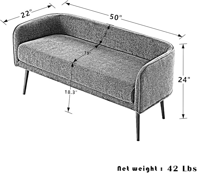 Bedroom Bench with Low Back,Inside Metal Frame, Extra Seat for Living Room,Entryway or Dinning Bench (Yellow) …