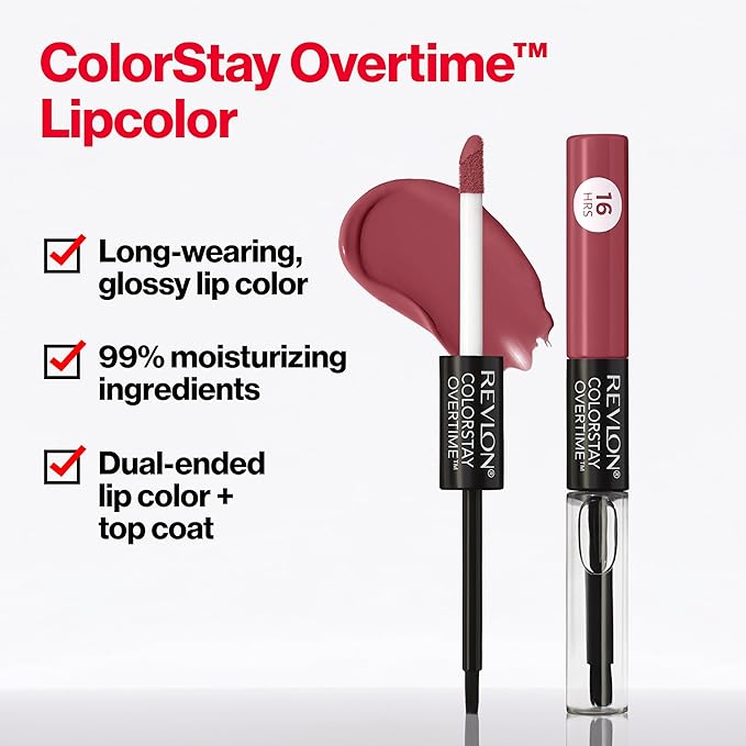 Revlon Liquid Lipstick with Clear Lip Gloss, ColorStay Overtime Lipcolor, Dual Ended with Vitamin E, 380 Always Sienna, 0.07 Fl Oz