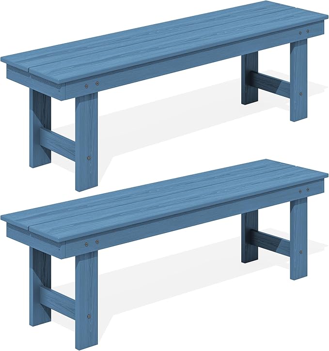SERWALL 2-Person Outdoor Bench Backless, HDPE Outdoor Benches Weatherproof, 660 Lbs Weight Capacity, Poly Lumber Patio Furniture for Garden, Porch and Park, Navy, 2 Pack