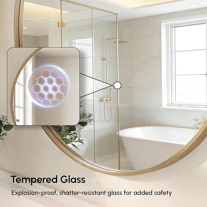 USHOWER Gold Bathroom Mirrors for Over Sink, 36 Inch Circle Mirror with Metal Frame, Wall Mirror for Vanity, Entryway, Living Room, Hallway and Bedroom Decor
