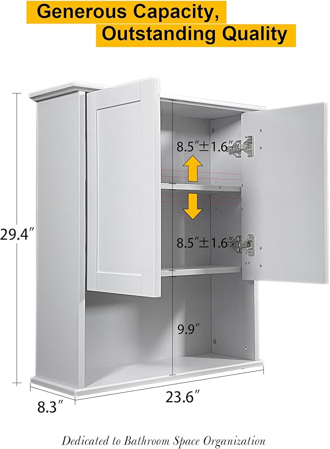 Bathroom Cabinet Wall Mount Buffering Hinge,23"x29" inch Over Toilet Storage Cabinet and Adjustable Shelves, Large Space Wooden Medicine Cabinet (Light Gray)