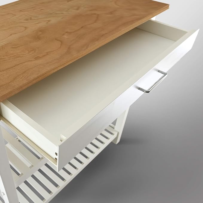 Kitchen Island with Solid Wood Top, White & Cherry Natural