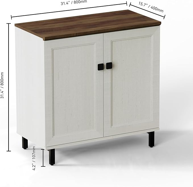 FENSULN Buffet Sideboard Cabinet Farmhouse Modern 3 in1 Storage Cabinet with Adjustable Shelves for Kitchen, Coffee Bar, Living Room, White