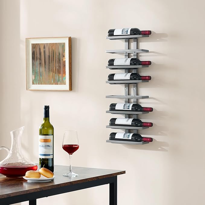 Hoctieon 3-Set 8 Tier Wall Mount Wine Rack (24 Tiers), Wall Racks for Wine Bottles Display and Storage, Hanging Bottle Organizer for Living Room, Dining Room, Wine Cellar, Bar, Grey