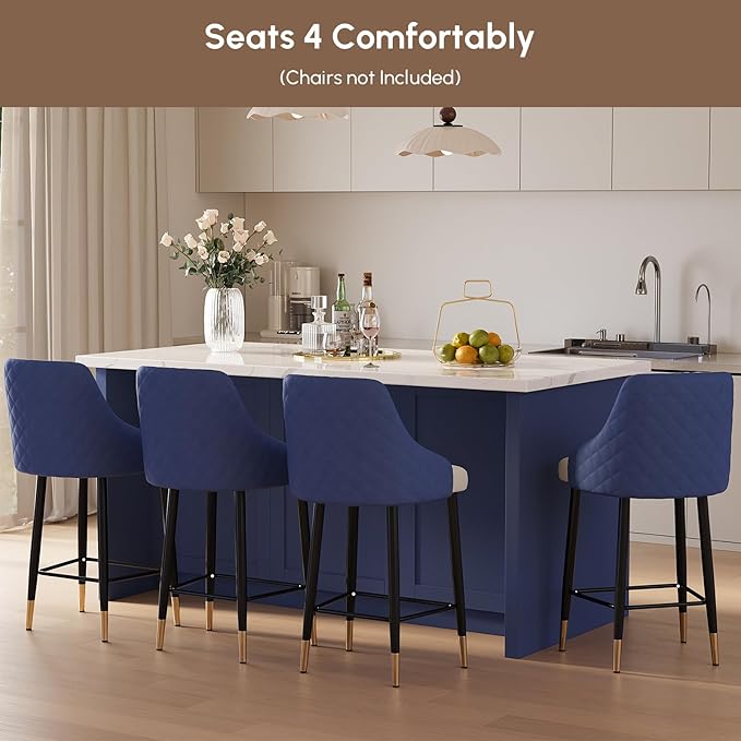 homary 72" Modern Kitchen Island with Storage, White Marble-Effect Engineered Wood Top, Modern Kitchen Table for Dining Room, Blue