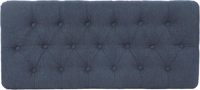 Homepop Home Decor | Tufted Ainsley Button Storage Ottoman Bench with Hinged Lid | Ottoman Bench with Storage for Living Room & Bedroom, Blue Woven