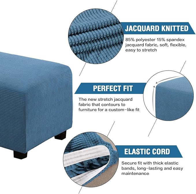 H.VERSAILTEX Ottoman Cover Slipcover Rectangle Fit Length 29'-34' Footrest Sofa Slipcovers Stool Cover Footstool Protector Covers Feature Stretch Soft Jacquard Fabric Removable Washable - Dusty Blue