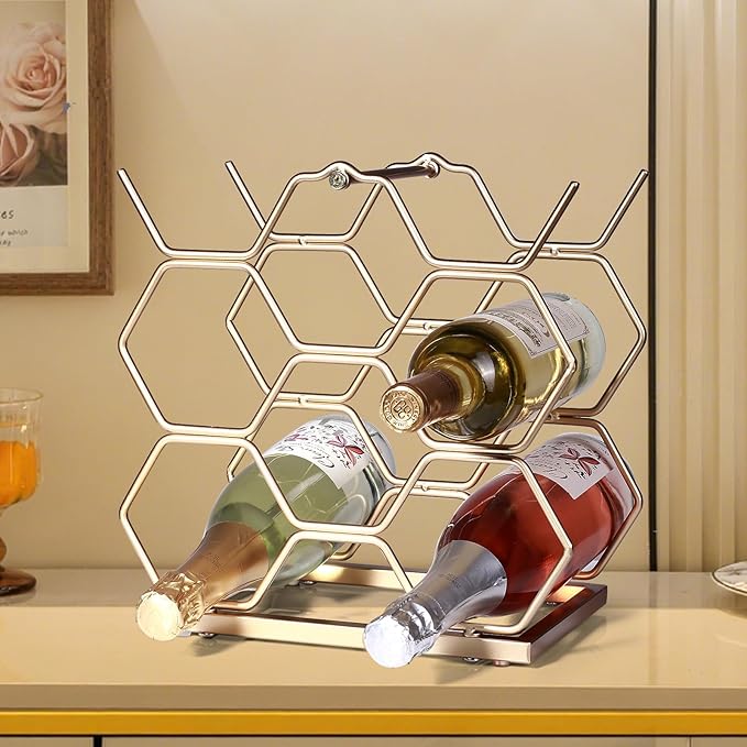 Small Wine Racks Countertop (8 Bottle Capacity),Metal Wine Bottle Holder Modern Gold for Home Kitchen Bar,Tabletop Wine Rack for Cabinet, Pantry, Wine Bottle Storage
