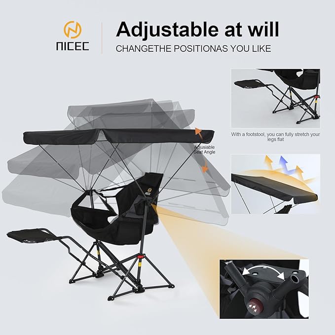 Nice C Hammock Chair with Canopy & Footrest, Portable Swinging Camping Chair with Shade, Folding Rocking Umbrella Chair, Detachable Footrest, Cup Holder, Carry Bag for Camping, Beach (1 Pack)