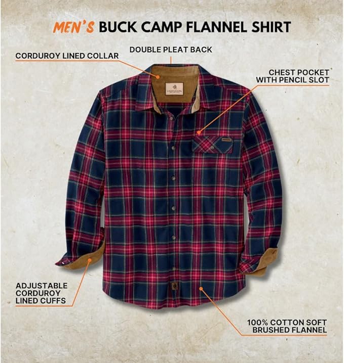 Legendary Whitetails Mens Long Sleeve Button Down 100% Cotton Flannel Shirt