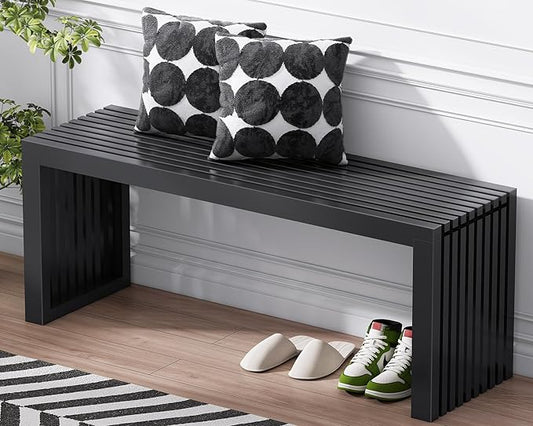 Bamboo Dining Bench, 35-inch Sleek Design Entryway Shoe Rack Bench, Indoor Kitchen Table Bench, Waterproof Outdoor Bench, Black