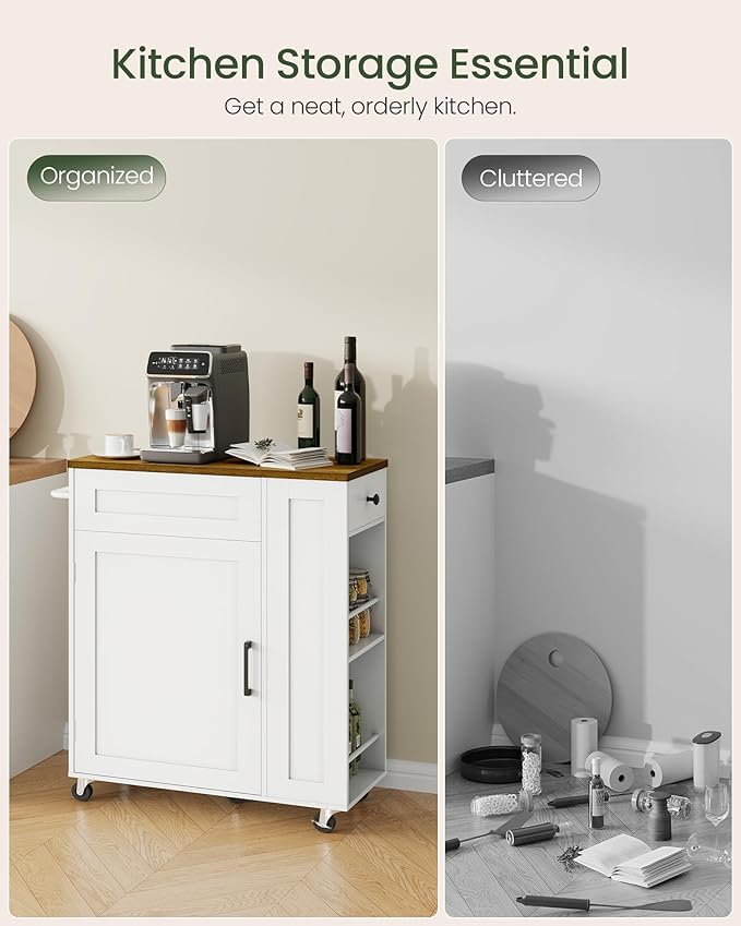 CHOEZON Kitchen Island Cart with Storage, Kitchen Cabinet, Mobile Kitchen Island, Storage Trolley for Kitchen with Hidden Trash Bin Cabinet, for Dining Room, White and Walnut MZD06WL