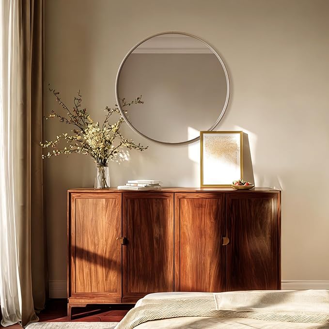 USHOWER Gold Bathroom Mirrors for Over Sink, 24 Inch Circle Mirror with Metal Frame, Wall Mirror for Vanity, Entryway, Living Room, Hallway and Bedroom Decor