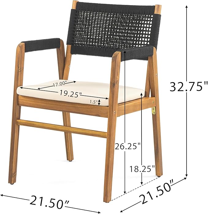 Christopher Knight Home 6-Piece Outdoor Acacia Wood Patio Dining Set, 70" Rectangular Table with 4 Rope Armchairs 1 Bench, Teak Finish Vietnamese Acacia Wood Garden Dining Furniture Set for Patio Deck