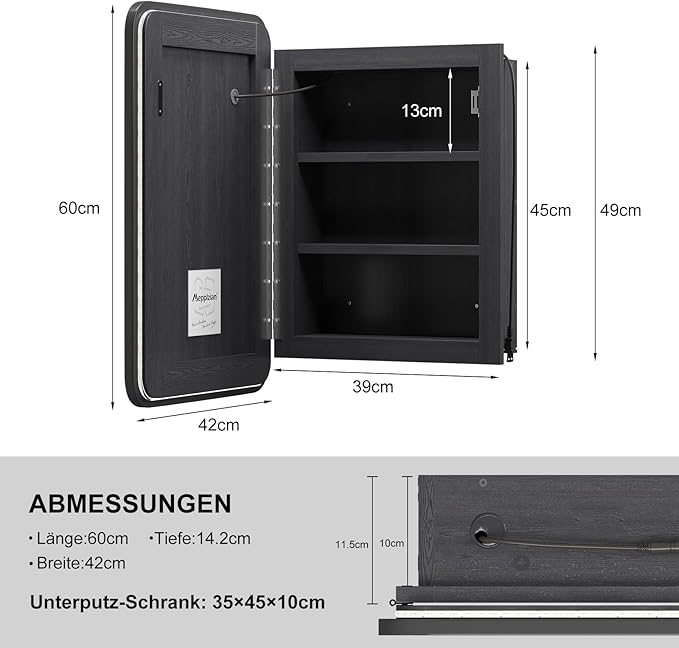 Recessed Medicine Cabinets for Bathroom Medicine Cabinet with Mirror and Lights,Backlight Lighted Medicine Cabinet,Black Medicine Cabinets Wall Mounted,Bathroom Mirror with Storage 16x24