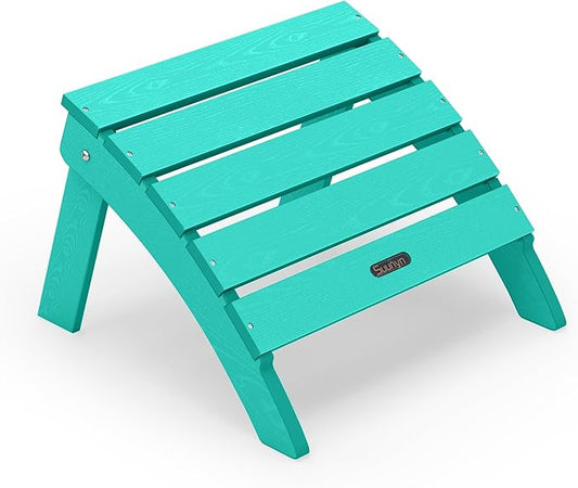 Adirondack Ottoman Footrest for Adirondack Chair, All-Weather HDPE Outdoor Foot Stool, Folding Patio Ottoman for Lawn, Garden, Deck, Backyard, Lake Blue