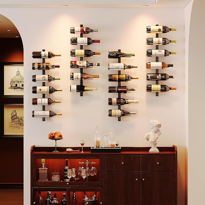 36 Bottle Wall Mounted Wine Rack, Modular Hanging Wine Rack for DIY Display, Detachable 3 Pack Wine Bottle Holder, Black Metal Storage Rack for Bar, Kitchen, Cellar, Restaurant