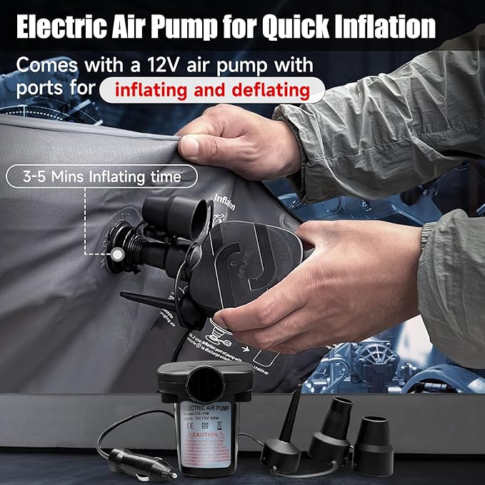 Back Seat Car Air Mattress: Inflatable SUV Car Camping Bed for Truck Van, Thickened Double-Sided Flocking Travel Car Sleeping Pad with Air Pump 2 Pillows