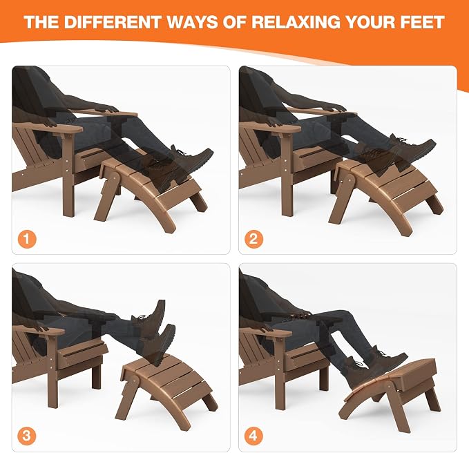 YEFU Adirondack Ottoman, Patio Foot Rest, Adirondack Foot Rest, Folding Adirondack Footstool for Outdoor, Porch, Backyard, Garden, Fire Pits-Teak