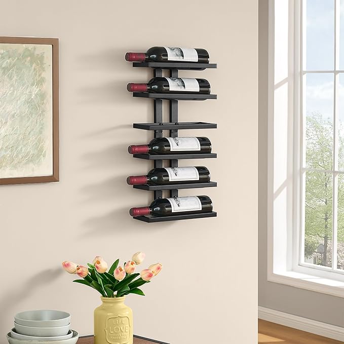 Hoctieon 3-Set 6 Tier Wall Mount Wine Rack (18 Tiers), Wall Racks for Wine Bottles Display and Storage, Hanging Bottle Organizer for Living Room, Dining Room, Wine Cellar, Bar, Black