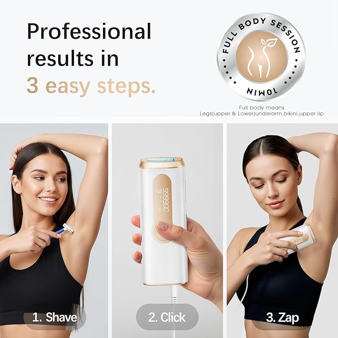 IPL Laser Hair Removal Device for Women & Men - Safe At-Home 45°F Ice-Cooling Contact for Painless & Long-Lasting Results, 86% Less Hair In 3 Weeks for Full Body & Face, White