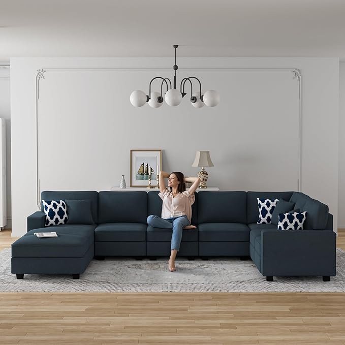 Legend Vansen Oversized Modular Sectional Sofa,U/L‑Shaped Reversible Couch with Ottoman,Deep Seat Plush Polyester Sofa for Living Room,9‑Seater,Charcoal