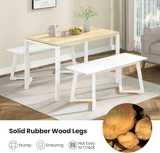 Giantex Set of 2 Entryway Bench, 42” Long Dining Bench with Rubber Wood Triangular Legs, 16” Wide Seat, 350 Lbs Capacity, Shoe Bench for Living Room, Bedroom, Hallway, Kitchen, End of Bed Bench, White
