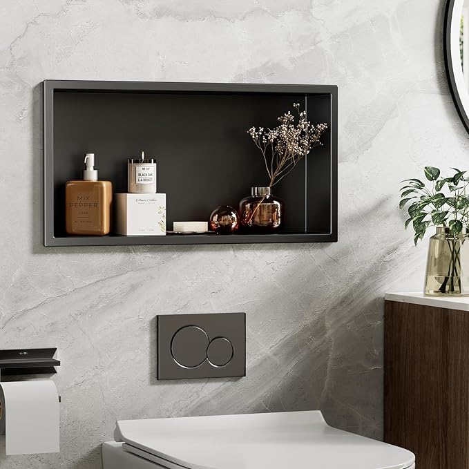 ACEMIRO 23x11 Inch Recessed Medicine Cabinet, Black Medicine Cabinet No Mirror, 304 Stainless Steel Bathroom Wall Niche Cabinet with Storage for Bathroom, Living Room