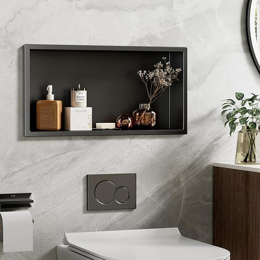 ACEMIRO 23x11 Inch Recessed Medicine Cabinet, Black Medicine Cabinet No Mirror, 304 Stainless Steel Bathroom Wall Niche Cabinet with Storage for Bathroom, Living Room