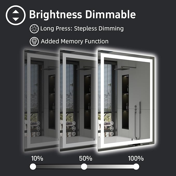 32x32 Inch Lighted Bathroom Mirror for Wall, LED Mirror for Bathroom, Dimmable, Anti-Fog, Lighted Bathroom Vanity Mirror for Wall, ETL Listed, Tempered Glass(Horizontal/Vertical)
