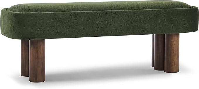 Merax 51.5" Indoor Fabric Dining Bench with Walnut-Finished Rubberwood Legs – Upholstered Seating Bench for Kitchen, Dining Room or Living Space, Supports Up to 250 lbs,Green