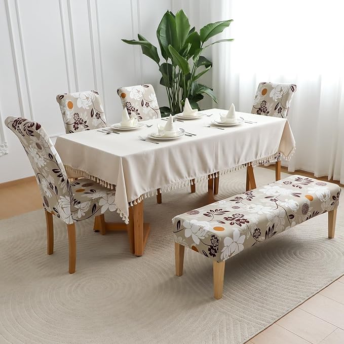 FORCHEER Dining Room Chair and Bench Covers Set of 4 Waterproof Stretch Floral 4 Parson Chair with 1 Bench Slipcovers Washable（Printed Color 22）